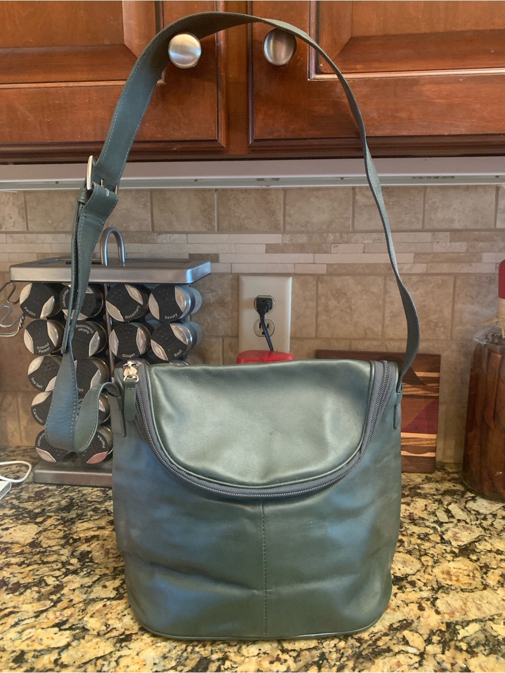 Maxx New York Dark Green Leather Crossbody